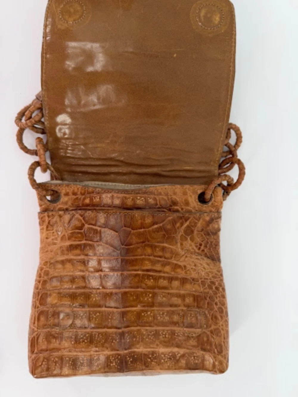 Baird & Baird Cognac Brown Genuine Caiman Leather Ring Strap Crossbody Bag